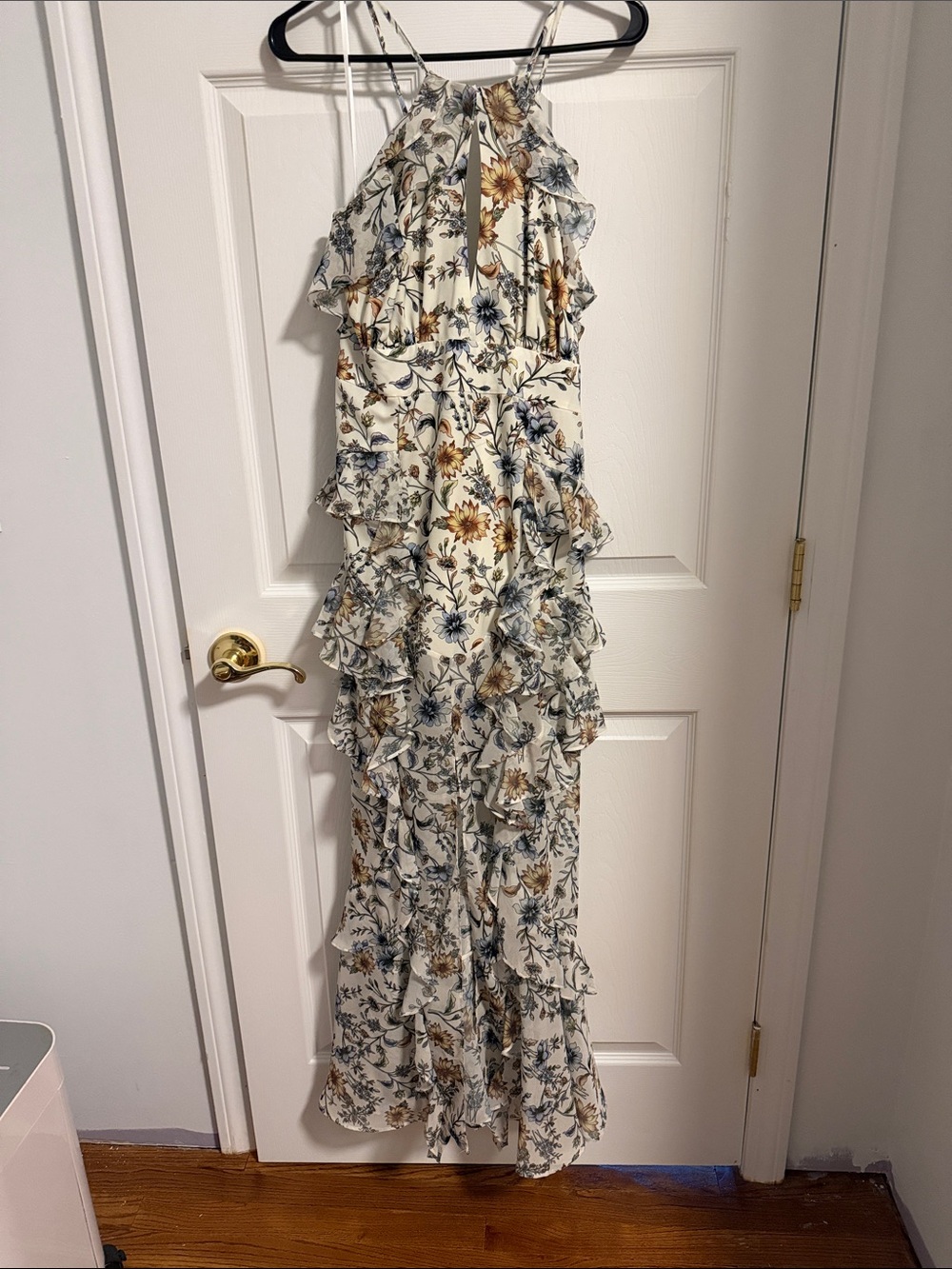 The Jetset Diaries Cream Floral Ruffle Maxi Dress